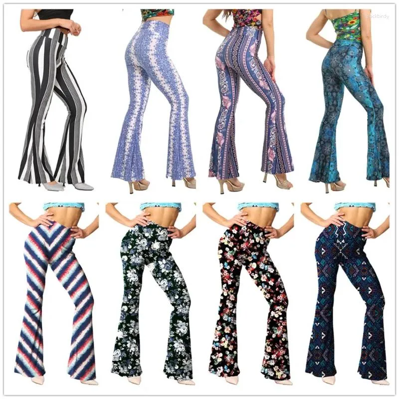 Damen-Leggings, Damen-Baggy-Schlaghose, Boho-Stil, Blumenmuster, Hippie, weites Bein, Gypsy-Palazzo, Freizeithose, Vintage-Druck, Schlaghose