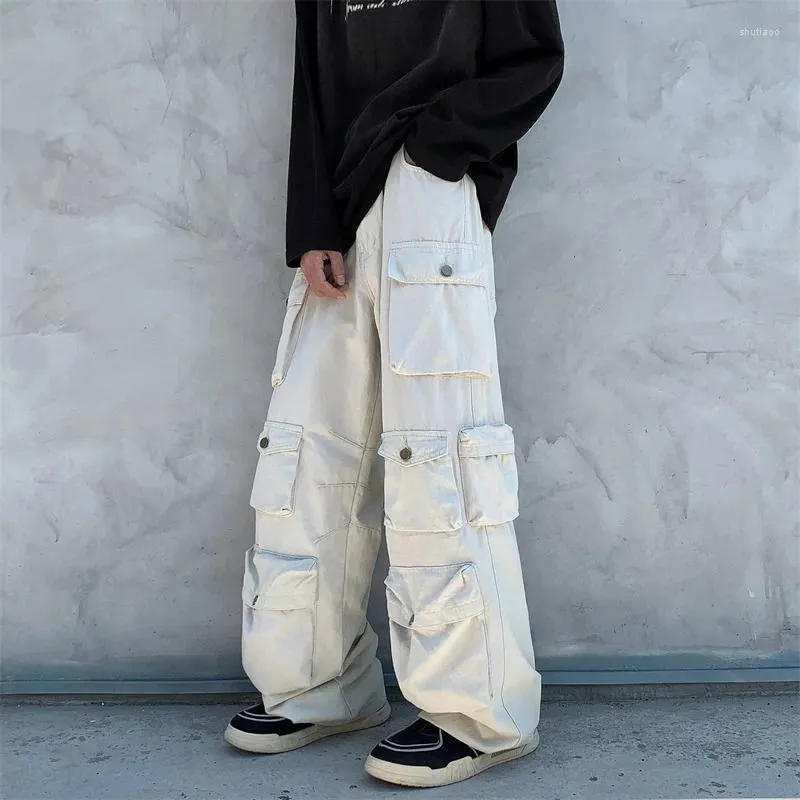 Męskie spodnie American Multi Pocket Work Suit swobodny dla stóp szerokie nogi modna retro luźna prosta