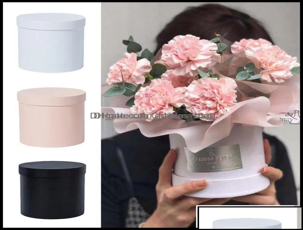 Gift Wrap Event Party Supplies Festive Home Garden 12x12cm Round Flower Paper Boxes Lid Hug Bucket With For Florist Bouquet Pack1849311