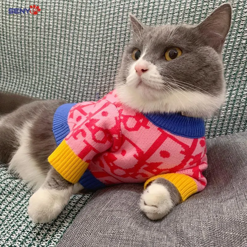 Roupas de gato roupas por atacado cão teddy bichon hiromi camisola bonito outono e inverno quente malha gato gatinho camisola de malha quente roupas para animais de estimação