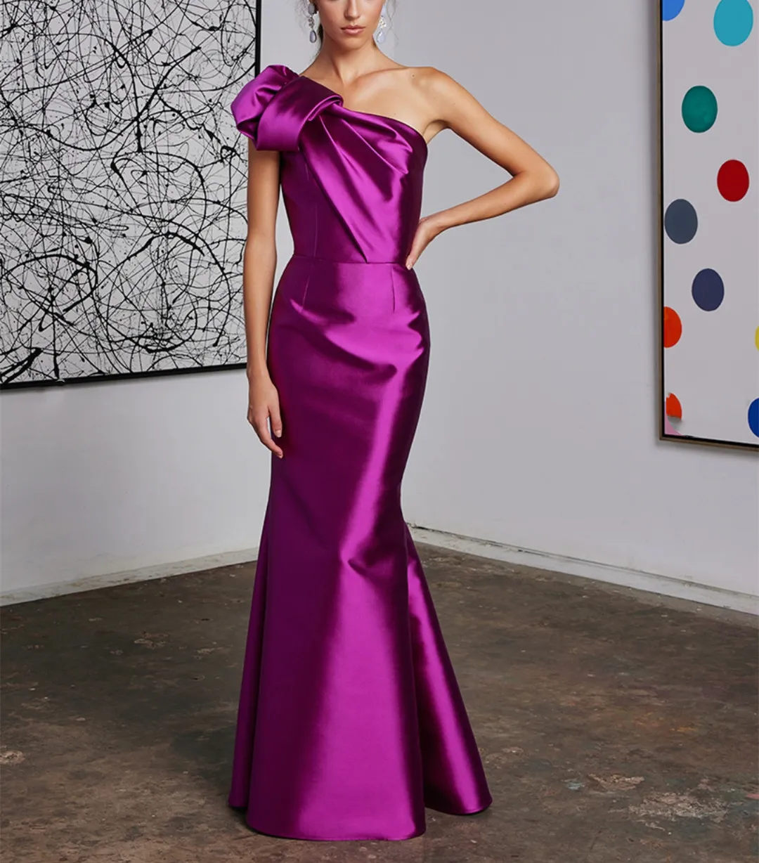 Abiti Da Ballo Vintage Plissettati In Raso Maxi Abito Da Sera Formale  Monospalla A Sirena Fucsia Con Strascico Watteau Da Donna Da 67,02 € |  DHgate, image size:1080x1228