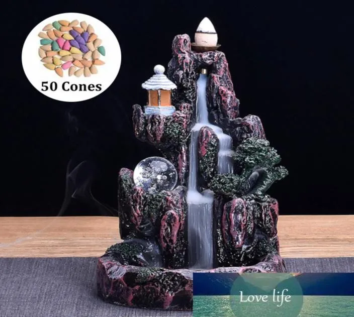 1PC Waterfall Incense Burner Ceramic Mountain River Incense Holder Waterfall Porcelain Backflow Buddhi Holder with 50 Cones7388927