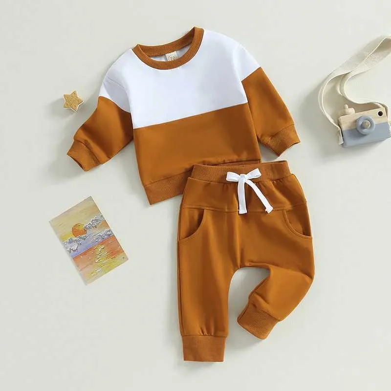 Clothing Sets Contrast Color Long Sleeve Baby Boys Girls Outfits Suit Fall Winter Casual Sweatshirt+Pants Two Clothes Set for Toddler