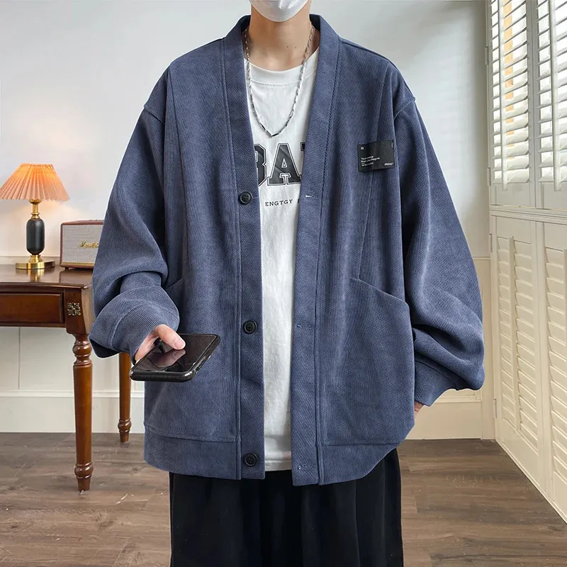 Suéteres masculinos streetwear camisola masculina estilo japão plus size 7xl homem sweatercoat moda solta tops casual único breasted roupas 231127
