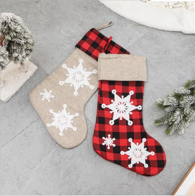 Xmas Sock Red Grid Christmas Stocking Decoration Socks Santa Cluas Candy Gift Stockings Festival Tree Hanging Pendant Bag