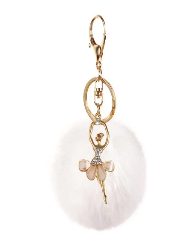 Porte-clés en forme de ballerine en strass pour fille, boule de fourrure de lapin Rex, pendentif de sac pour femme, 2022, 7998646