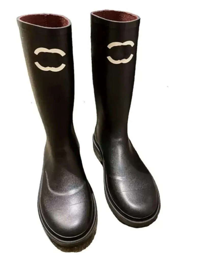 Nova moda preto botas de couro feminino chuva impressão sola designer sapatos portabilidade confortável sapatos de alta qualidade 34