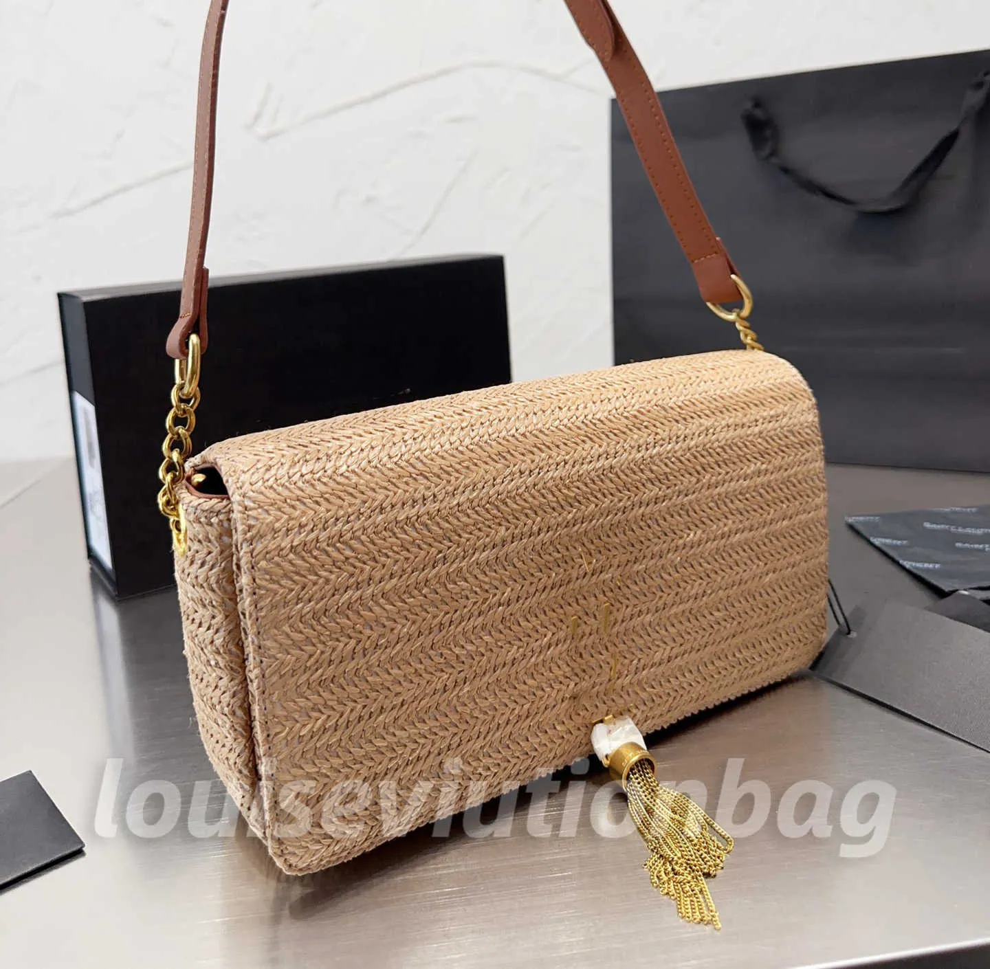 Bolso de diseño de cuero de calidad superior para mujer Bolso de paja moda de lujo en la playa bolsas de mensajero para vacaciones Bolso de hombro Gaby LeMaillon de moda 103972