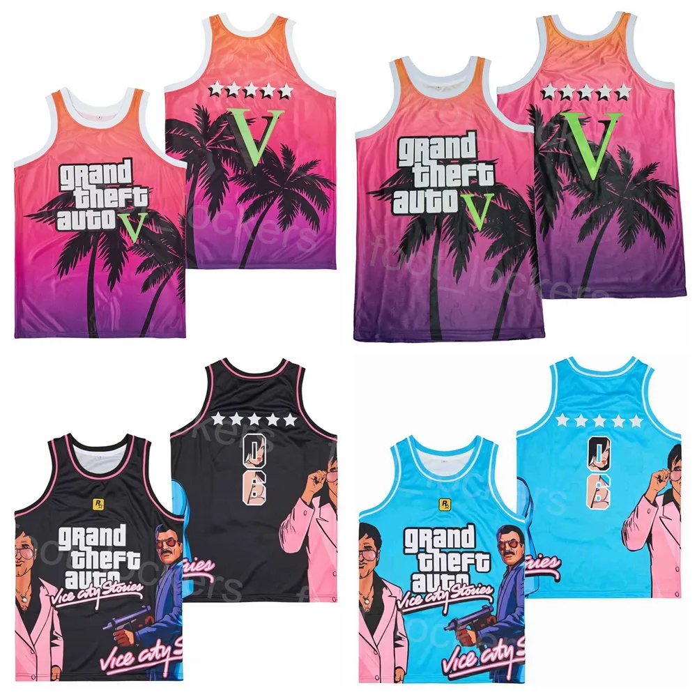 Film Grand Theft Auto Vice City Basketball Jersey Moive Rockstar Games Shirt Embroidery And Sewing Team College Pullover Retro For Sport Fans HipHop Size S-XXXL