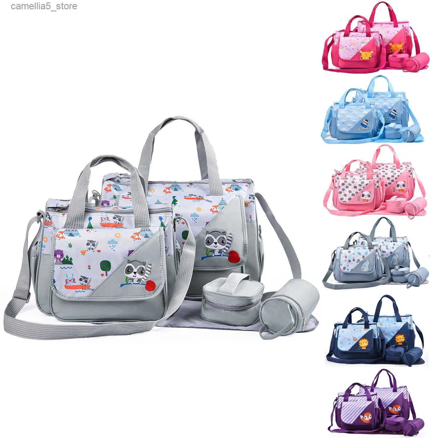 Sacos de fraldas Novo 5pcs conjunto de bolsa de maternidade para mamãe de grande capacidade Bolsa de fraldas multifuncional feminina Bolsa de hospital de viagem Bolsa de fraldas de bebê para mamãe Q231127