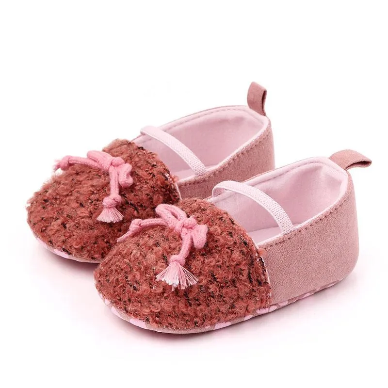 First Walkers Autumn Fashion Baby Girl Shoes Soft Bottom Bow 3-colors Fleece Prewalkers Born Boots