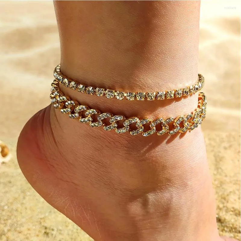 Cavigliere INS Bling Crystal Miami Cuban Cavigliera Catena da tennis per donna Uomo Fashion Shine Strass Foot Summer Beach Jewelry