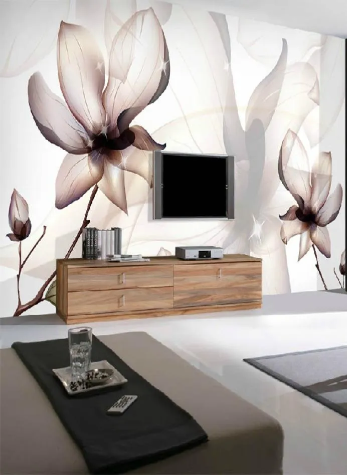 Personalizado 3d papel de parede arte moderna transparente flores lótus fumaça po mural sala estar jantar simples decoração casa fresco3390256