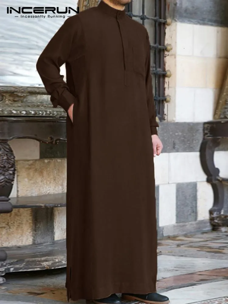 Ethnic Clothing Fashion Muslim Thobe Jubba Mens Robe Long Sleeve Saudi Arab Kaftan Ropa Arabe Islamic Indian Dress 230426