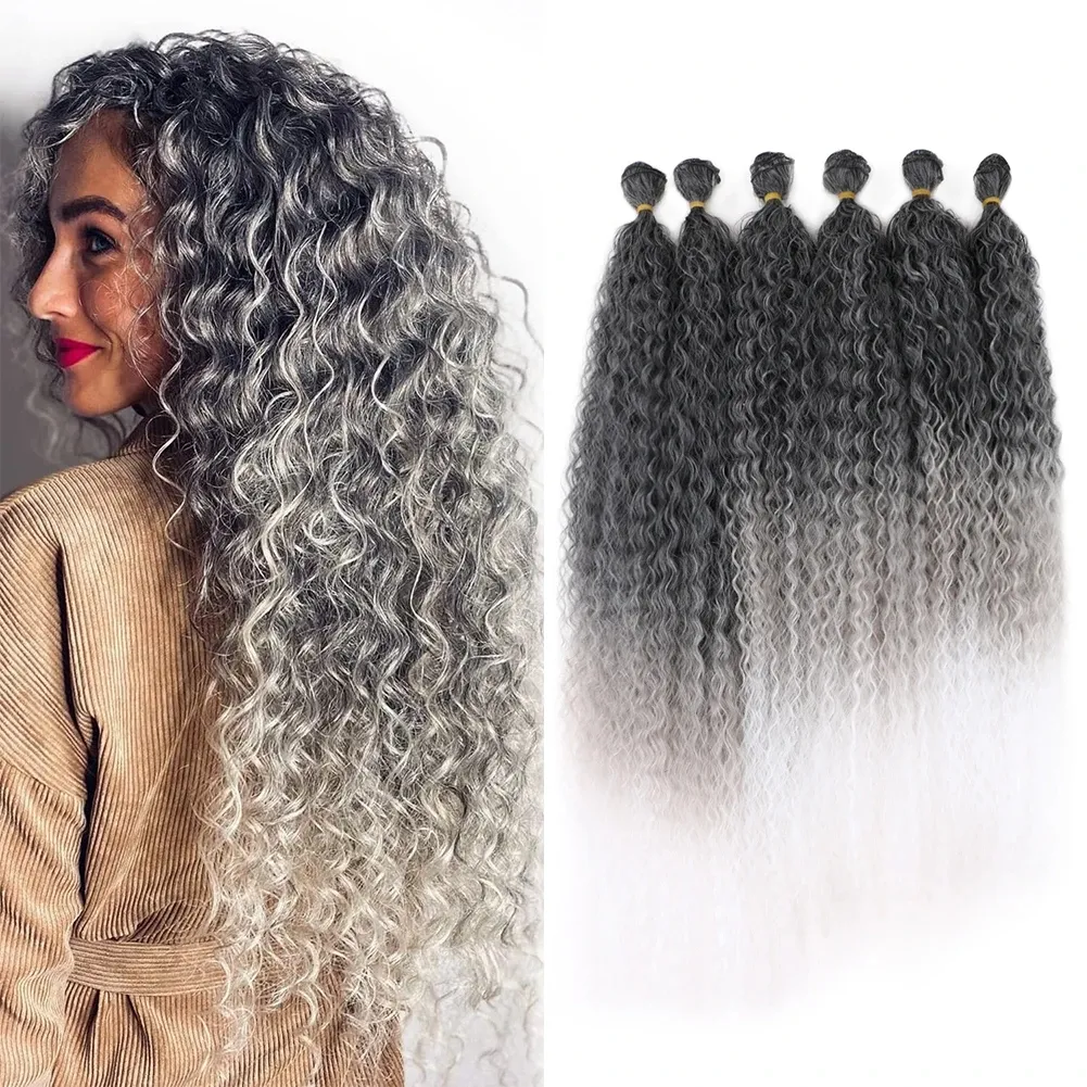 Salt and pepper silver grey kinky curly human hair weaving ombre black to gray weft hair bundles 100g/pack free shipping