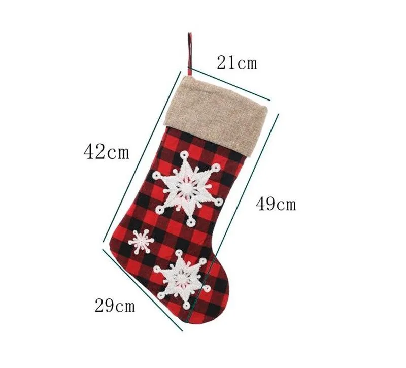 Xmas Sock Red Grid Christmas Stocking Decoration Socks Santa Cluas Candy Gift Stockings Festival Tree Hanging Pendant Bag