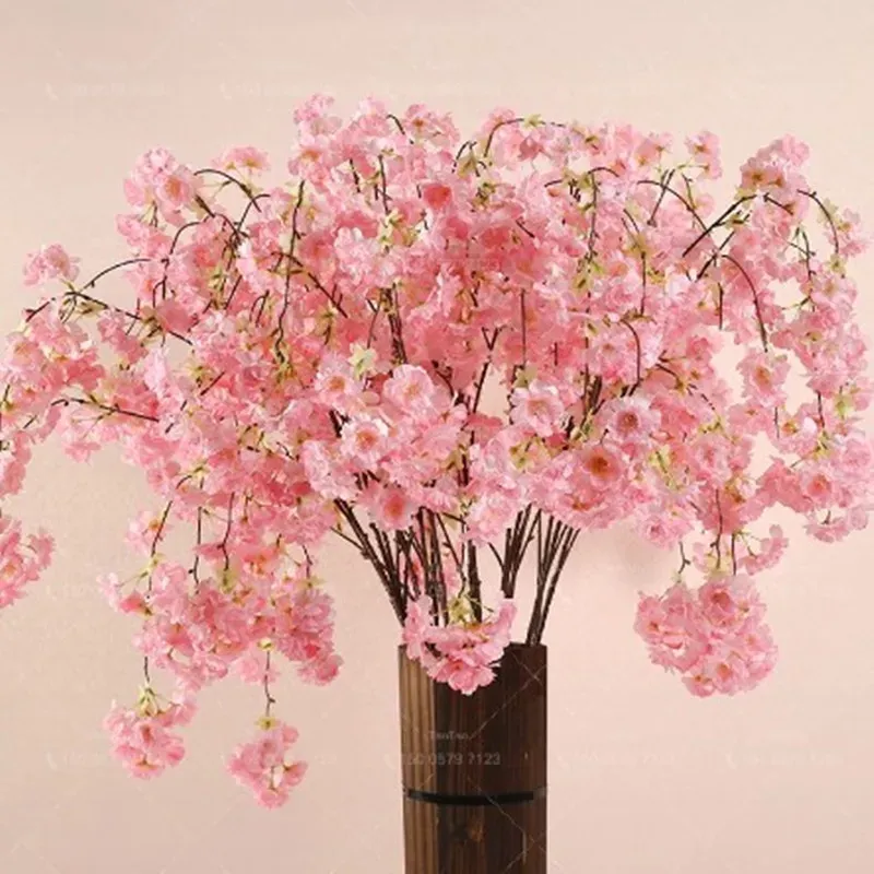 10 pçs artificial flor de cerejeira ramo parede pendurado sakura 150cm para peças centrais do casamento flores decorativas artificiais 12 ll
