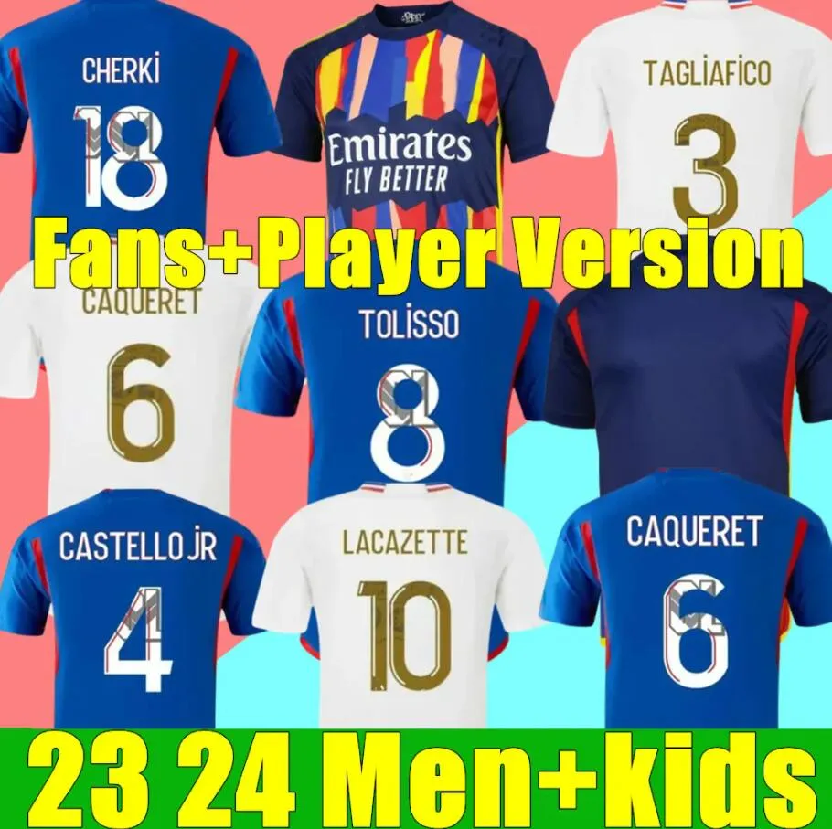 2023 2024 Maillot de Foot Futebol Jerseys Lyonnais CAQUERET TOLISSO JEFFINHO OL AOUAR TAGLIAFICO Fãs Jogador Camisas de Futebol 23 24 TRAORE SARR Homem Lyon Kids Kits