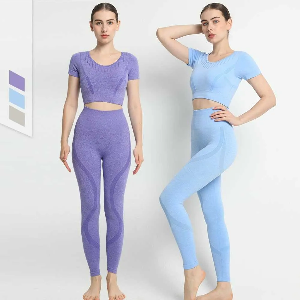 Yoga -outfit Honey Peach Hip Hip Dames Nieuwe High Taille Nadless Yoga Leggings Gym Oefening Push Up Yoga Top Set Sport Running Yoga Pants P230504