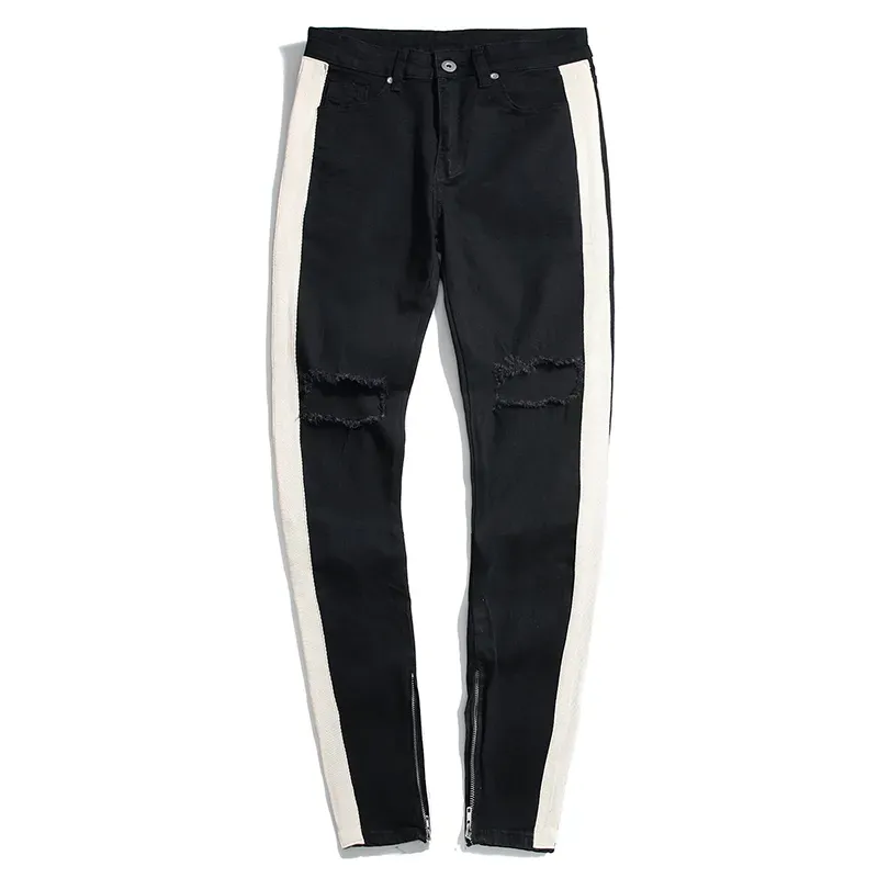 Jeans pour hommes Designer Skinny Ripped Blanc Rayé Jeans Mode Stretch Slim Cordon Biker Noir Bleu Pantalon Taille S-2XL