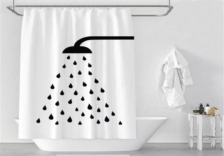 Cortinas de chuveiro de poliéster branco à prova d'água, cortinas minimalistas de banheiro de alta qualidade com estampa de cabeça de chuveiro para banho 6257733