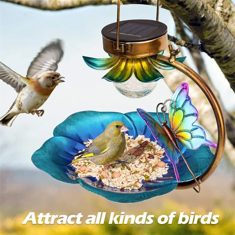 Stands Metal Solar Bird Feeder Lamp LED Lovely Flower Light Outdoor Lawn Tree Home Indoor Outdoor Garden Decoration