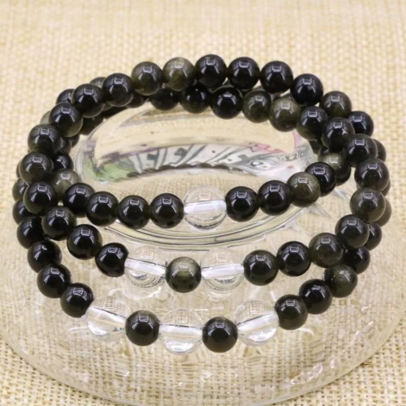 Strand Fashion Long Armband For Women Natural Stone Black Obsidian 6mm runda pärlor kedja Bangle smycken 20 tum B3174