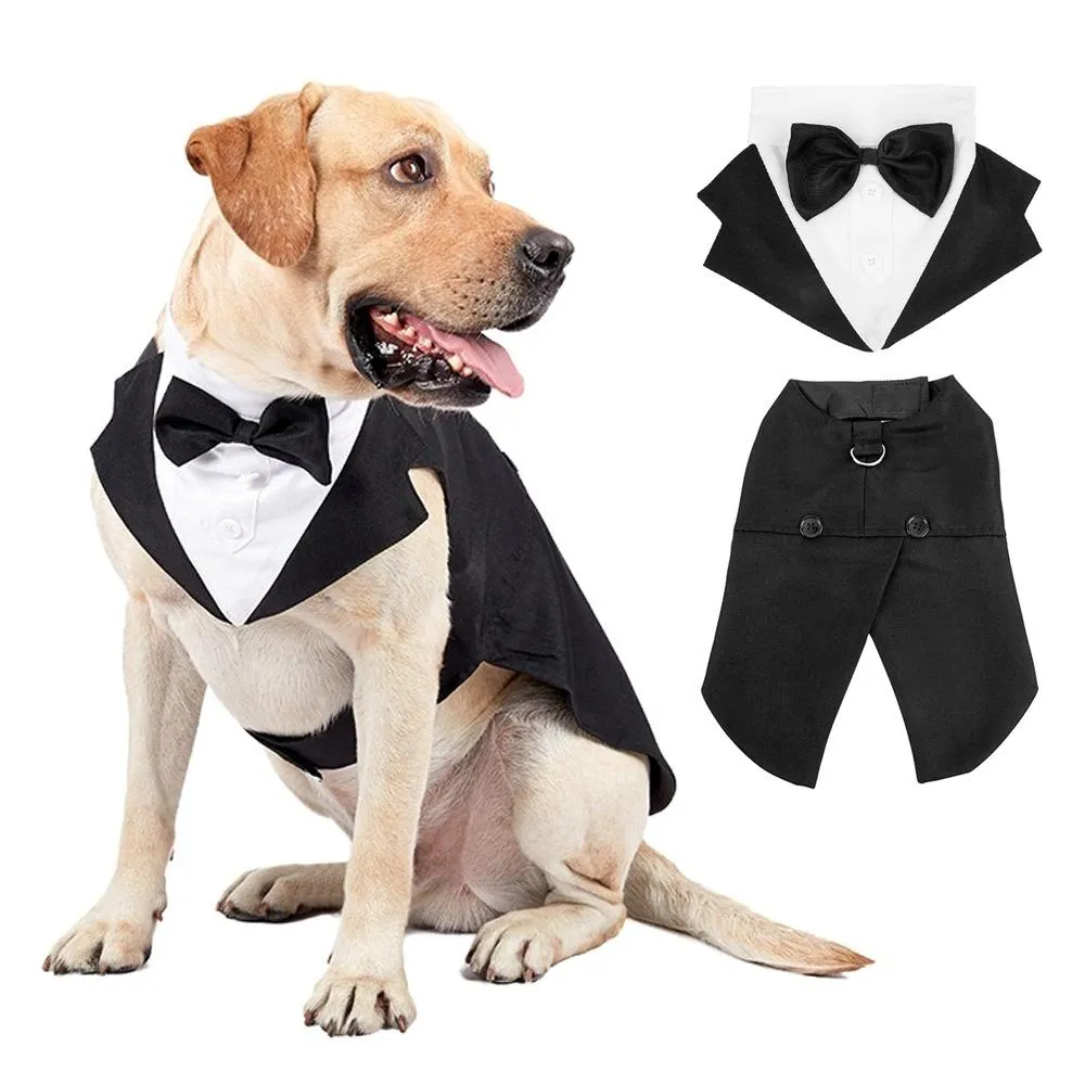 Sapatos roupas para cães, terno de casamento para animais de estimação, conjuntos de vestido para cães pequenos, médios e grandes, roupas de cavalheiro com gravata borboleta, vestuário de festa para animais de estimação