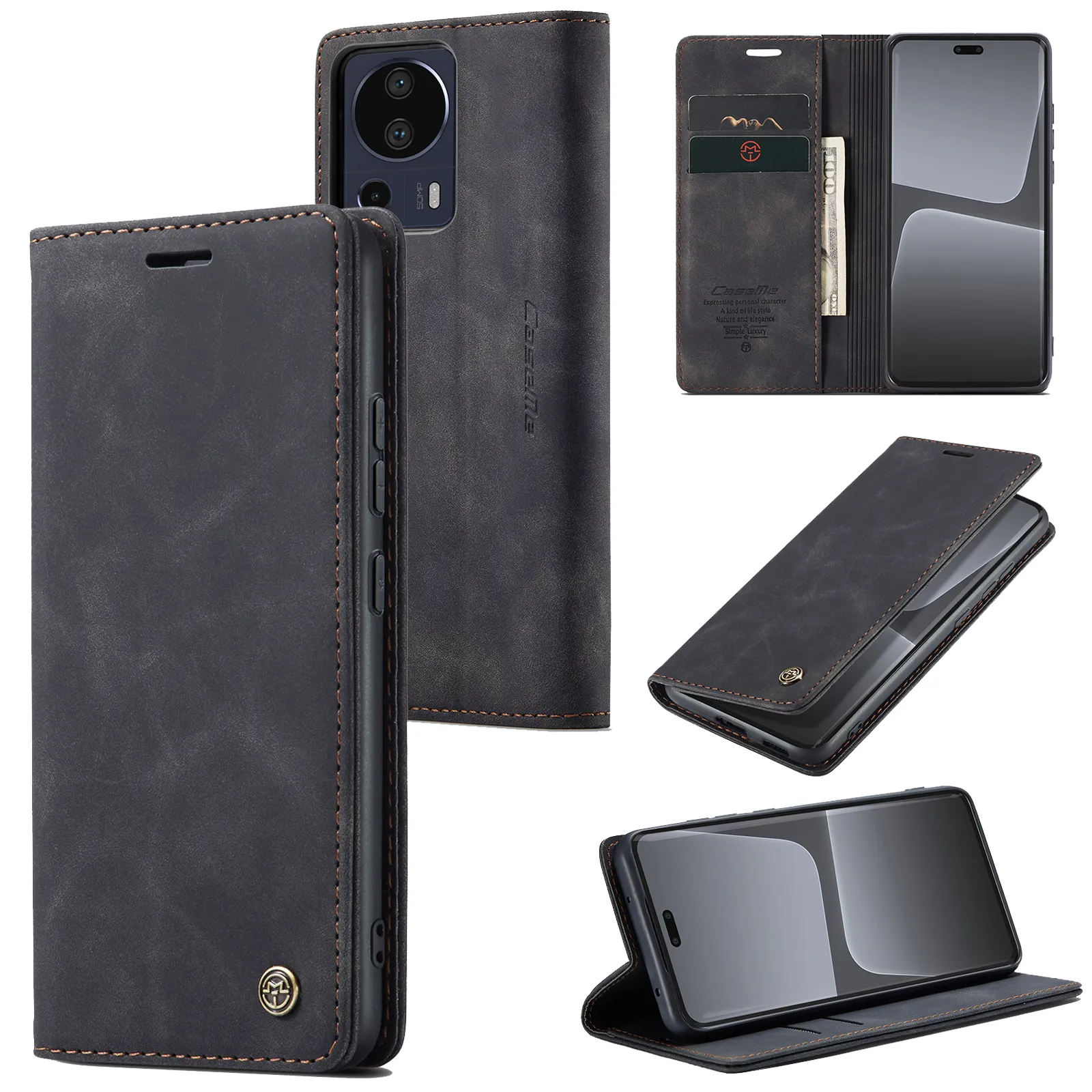 Caseme Retro Leather Matte Flip Stand Wallet Cases for Xiaomi Mi 13 Lite Mi12 Pro Mi11 12t 11t Shockproof Vintage Card Slots Cover