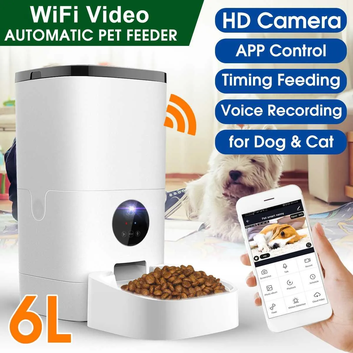 Matning 6L PET Automatisk matare Cat Dog Food Dispenser Vedio Version Smart 5s Voice Recorder App Control Timing Feeding With HD Camera