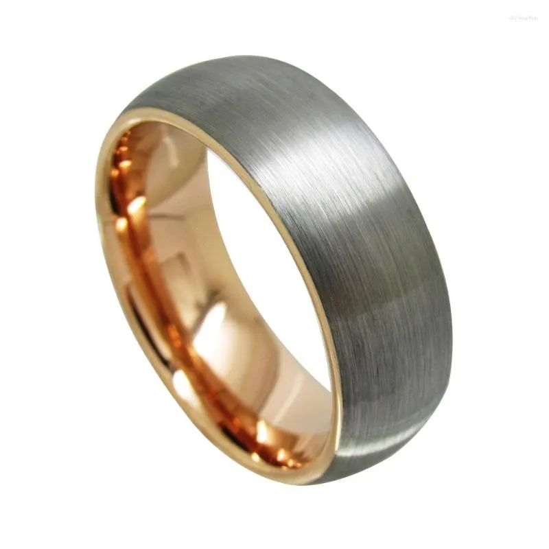 Wedding Rings 8mm Width Two Tones Tungsten Promise For Women Jewelry Dome Band Rose Gold Plating Brushed Finishing Size 6-13 Can Engrave