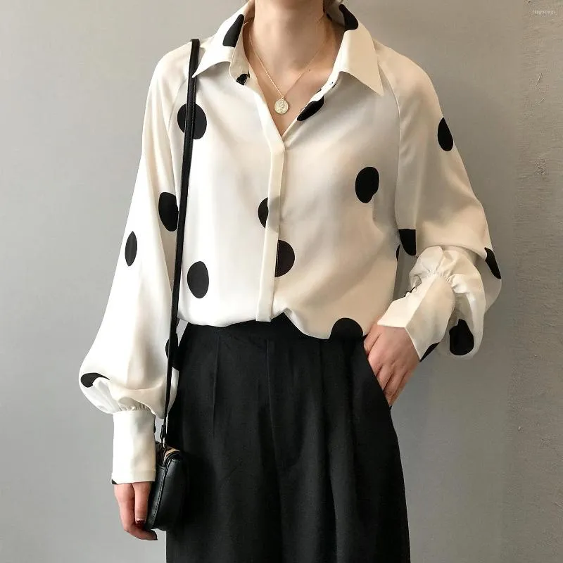 Damenblusen Damenbluse 2023 Frühling Lässig Lange Laternenärmel Tops Und Punkte Drucken Chiffonhemden Blusas Roupa Feminina