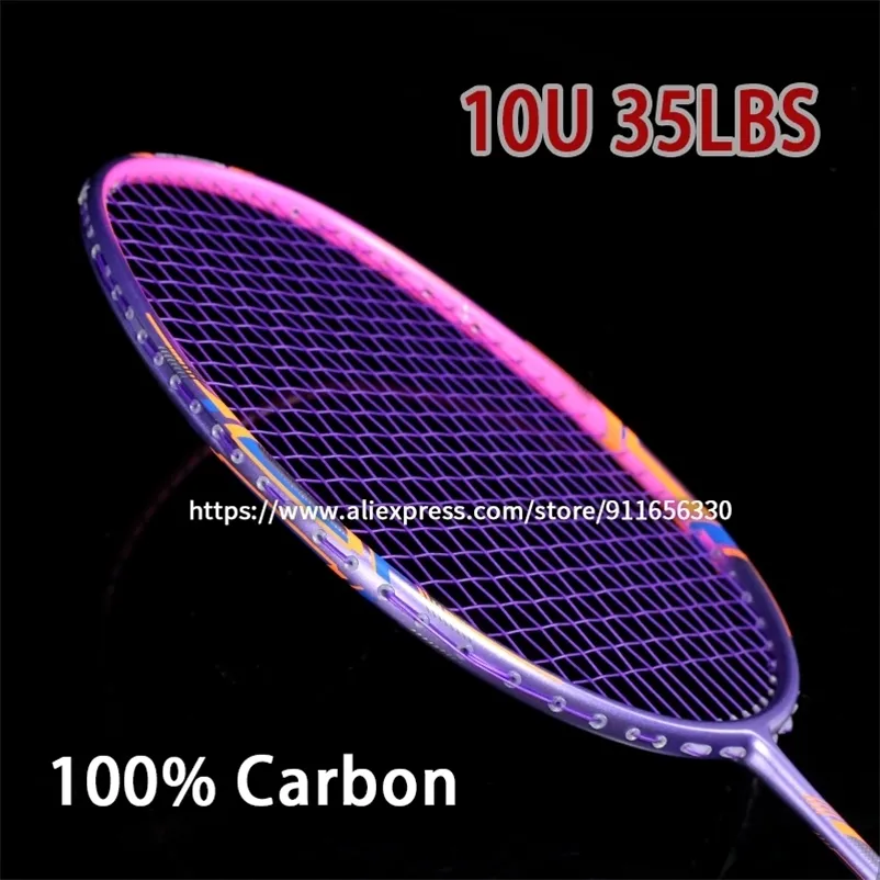 Badminton Rackets 1pcs Lightest 10U Full Carbon Fiber Badminton Rackets strängt högspänning 35 kg G5 13KG Professionell träning Racquet med väskor 231124