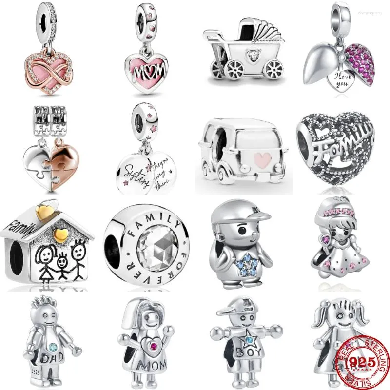 Lose Edelsteine 925 Silber Familie Charms Mama Papa Kinderwagen feine Perlen Schwestern baumeln passend für Original-Armband DIY Junge Mädchen Anhänger