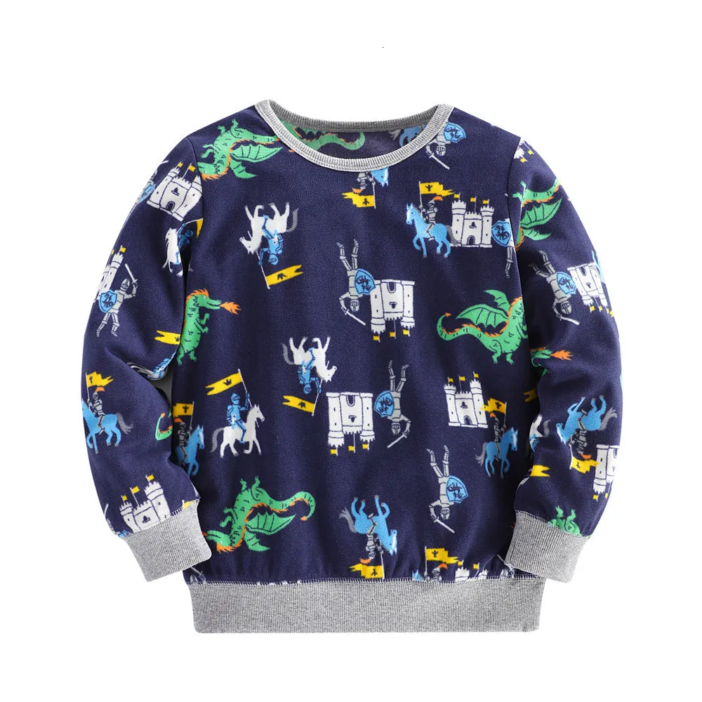 T-shirts Jumping Meters Arrivée Polaire Garçons Filles Sweatshirts Dragons Imprimer Mignon Hiver Automne 2-7T Bébé Polyester Chemises À Capuchon Enfants 230427