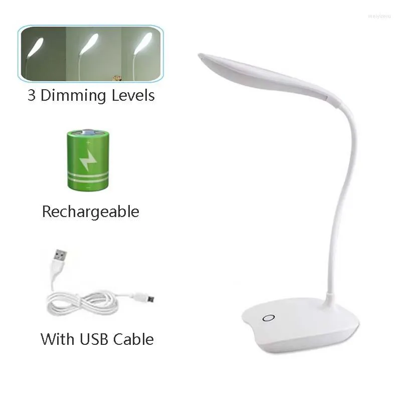 Table Lamps Led Desk Lamp USB Powered Light Touch Dimming Portable 3 Color Stepless Dimmable Eye Protection Bedroom Night Lights