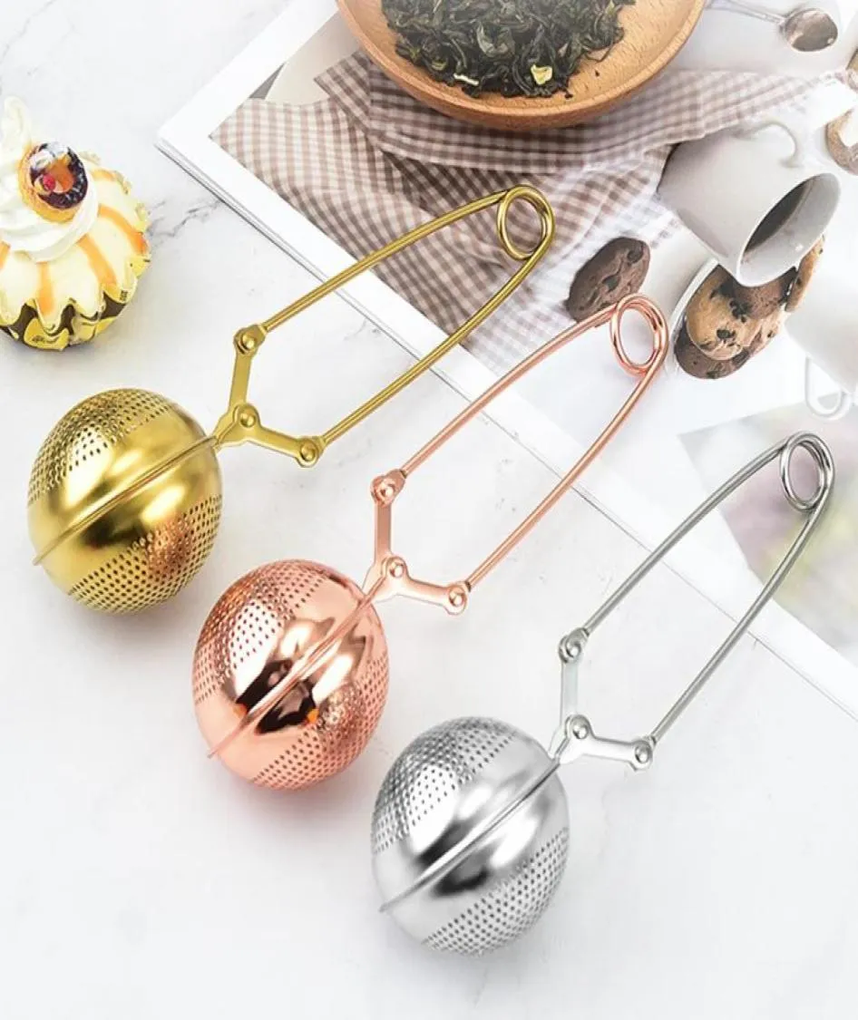 Rose Gold Tea Infuser med handtagsfilter i rostfritt stål SS304 BALL TEA MEEPER LOOSE LEAF FILTER6750304