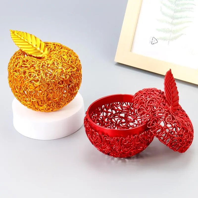 Mücevher torbaları komik altın renkli elma çanta kristal tutucu taş depolama açılabilir meyve mücevher organizatör kutusu kadın hediye ev dekor