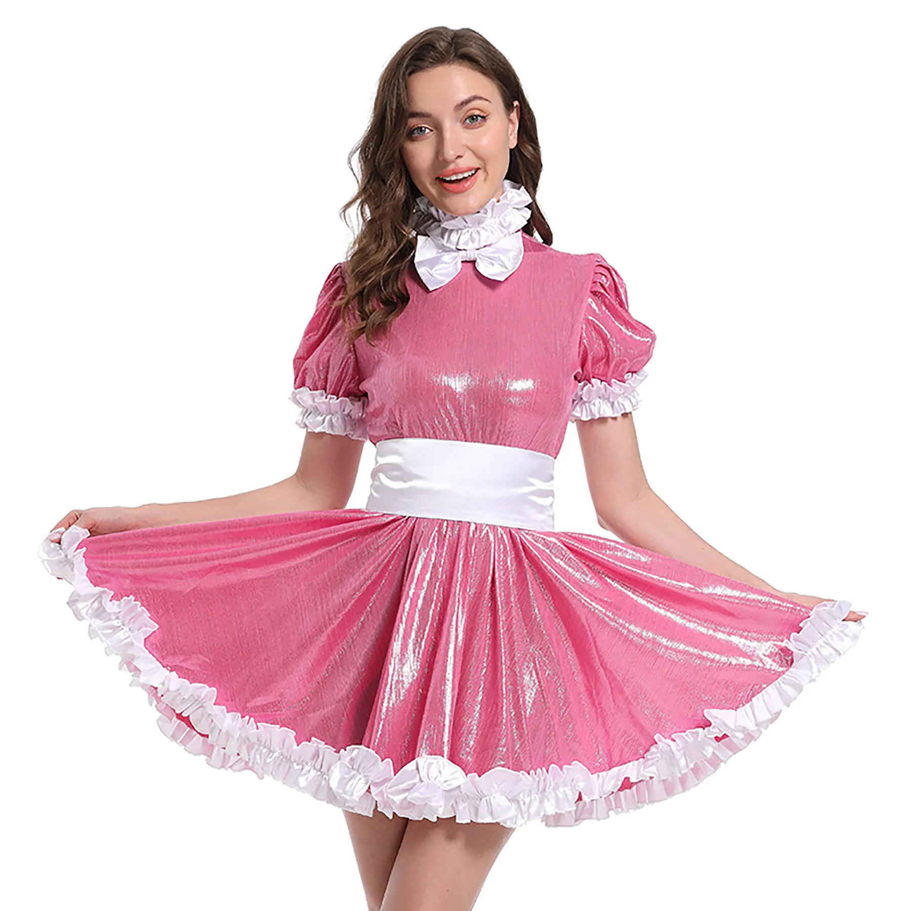 Women Satin French Maid Dress Costume with Puff Sleeves and Bow Detail from  Dhgate Theme Costume - price 192.9
