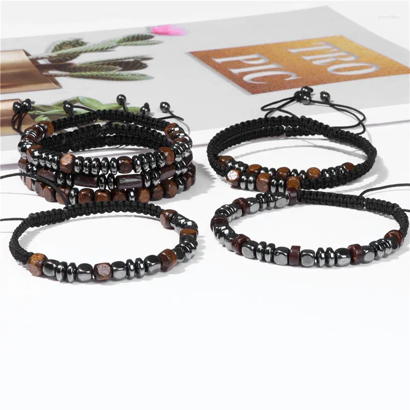 Bedelarmbanden Hematiet Steen Voor Mannen Houten Kralen Tibetaanse Boeddha Armband Verstelbare Geweven Touw Meditatie Gebed Sieraden