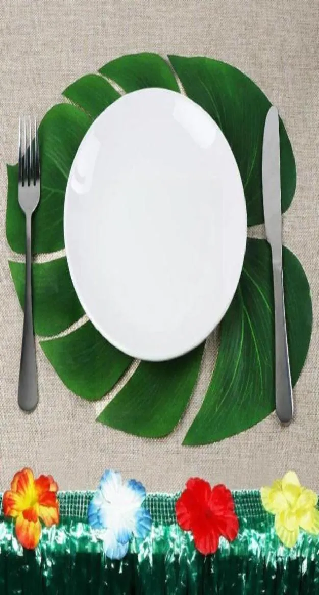 Flores decorativas grinaldas 12pc verde artificial monstera folhas de palmeira para tema tropical havaiano festa decoração de casamento birth6993099