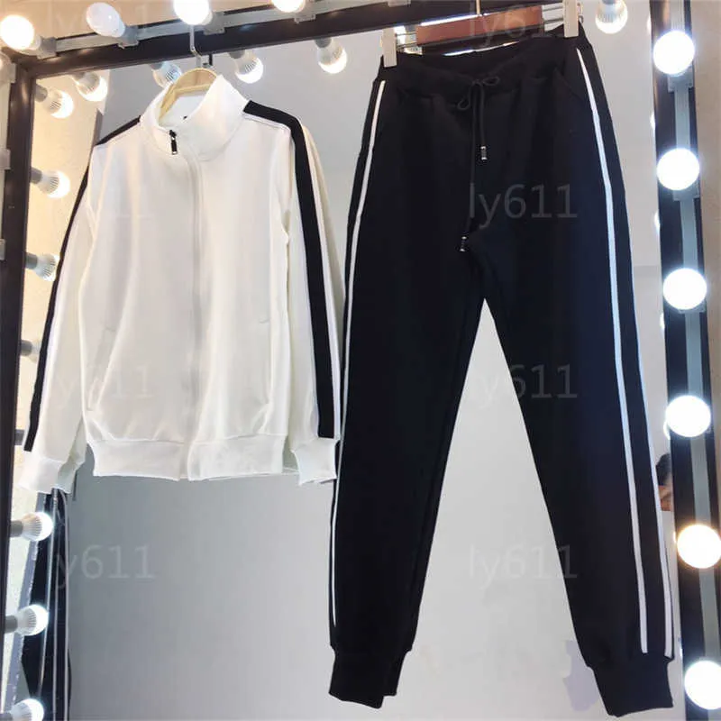 2 adet Set Kadın Terzini Kadınlar Sweatheruit Beyaz Durgun Yakalama Ceket Çınlaması Spor Pantolonu Sonbahar Terzini Tasarımcı Giysileri