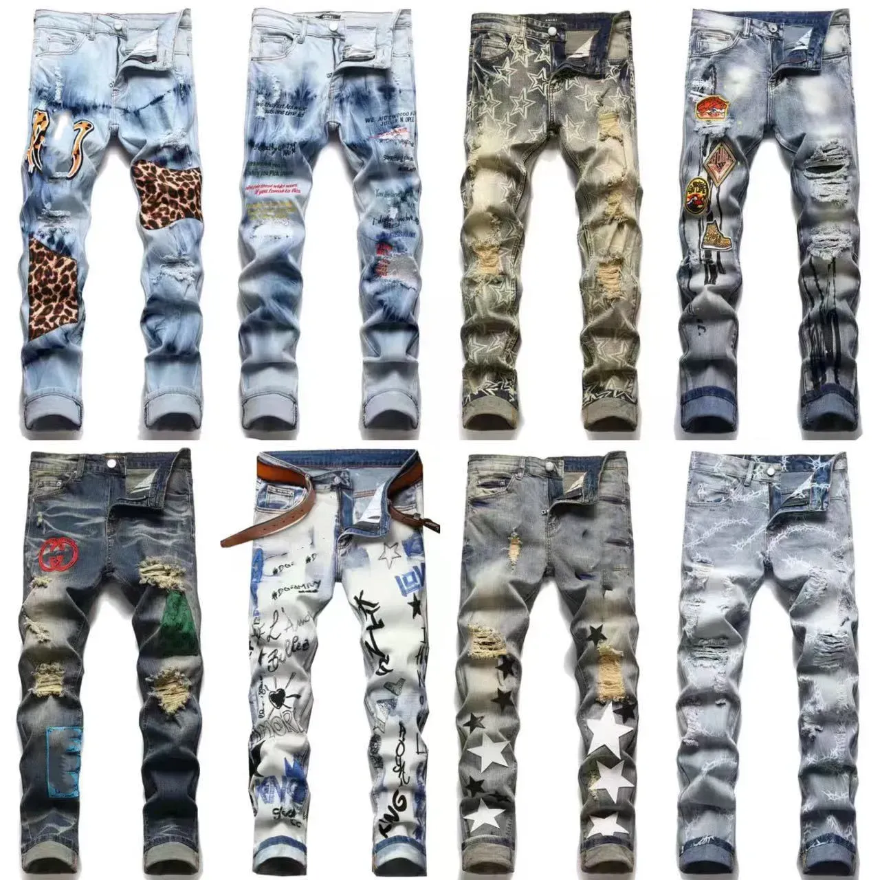 QNPQYX NIEUWE MENS JEANS DRAAIDE MOTORCYCLE BIKER Biker Jean Rock Skinny Slim gescheurde gatletter topkwaliteit merk casual Jean Men Skinny Pants