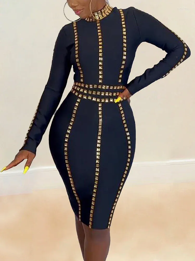 Robes décontractées Diamants Bodycon Robe Femme Élégant Noir Vêtements Africains Midi Slim Pour Bal Blanc Cocktail Événement