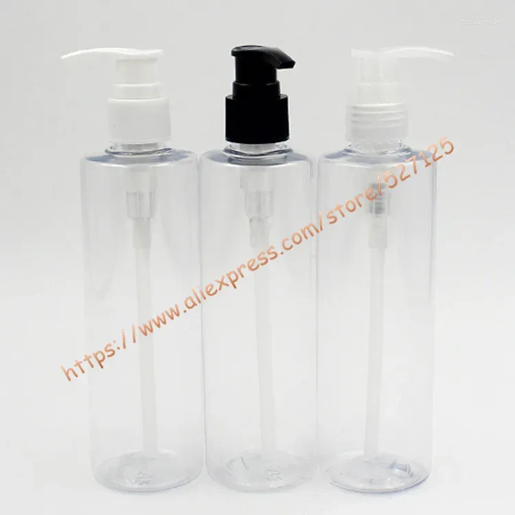 Garrafas de armazenamento Garrafa PET transparente de 250ml com bomba de boca longa de plástico branco/preto/transparente. Loção/lavagem de mãos/xampu/hidratante/água facial
