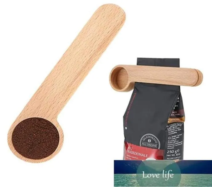 Wood Coffee Scoop With Bag Clip Tablespoon Solid Beech Wood Measuring Scoop Tea Coffee Bean Spoon Clip Gift Whole ZZD847549257387371364