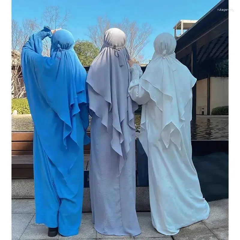 Vêtements ethniques Ramadan Eid capuche Abaya 2 pièces ensemble vêtement de prière musulmane Abayas pour femmes longue Khimar Hijab robe vêtements islamiques Niqab