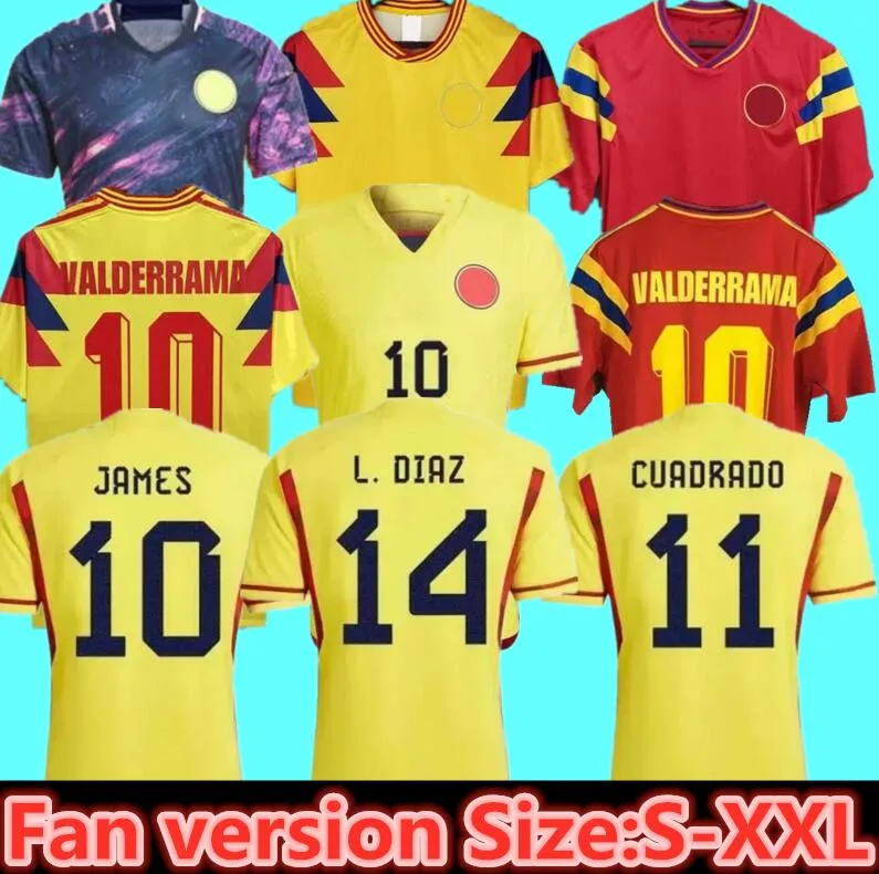 2023 Colômbia Away Soccer Jerseys 90 10 Valderrama Retro 23 24 James Home Football Shirt Cuadrado Classic Comemorate Antique Collection Camiseta De Futbol