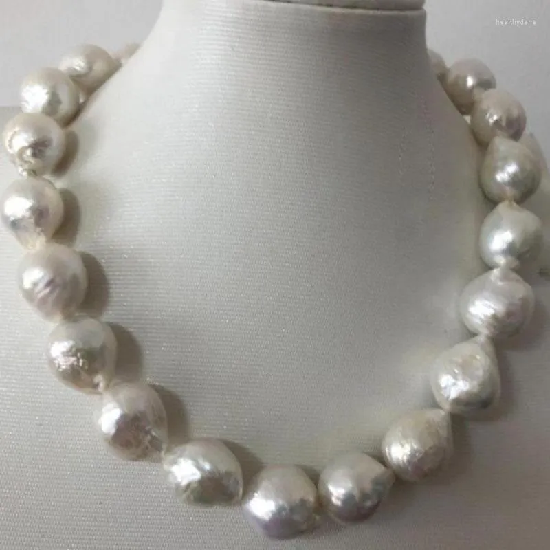 Chaînes Énorme 14-15mm Collier de perles blanches des mers du Sud 18 pouces 925s