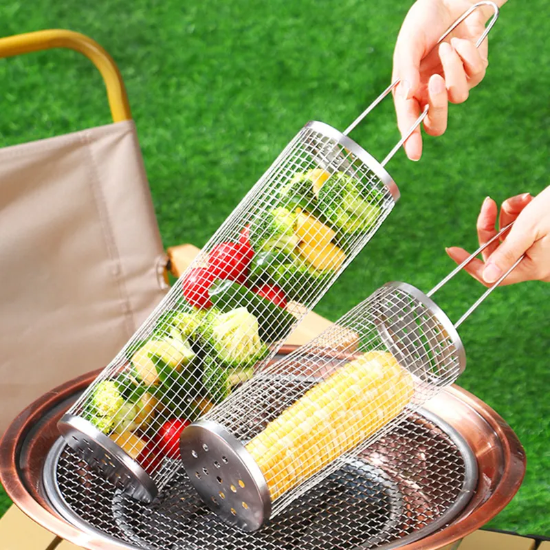 Round Bbq Grill Basket Stainless Steel Barbecue Cooking Grill